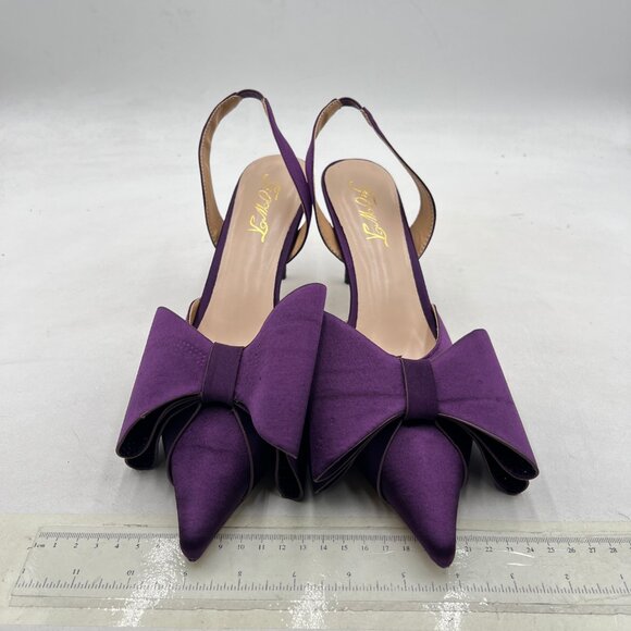 FOWT Purple Bow Pointed Toe Pumps High Heel Slingbacks Slip on Elegant Shoes - Picture 3 of 8